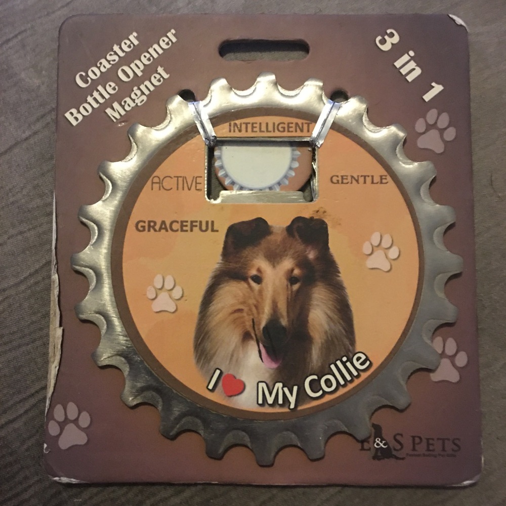 Collie Coaster Bottle Opener Magnet